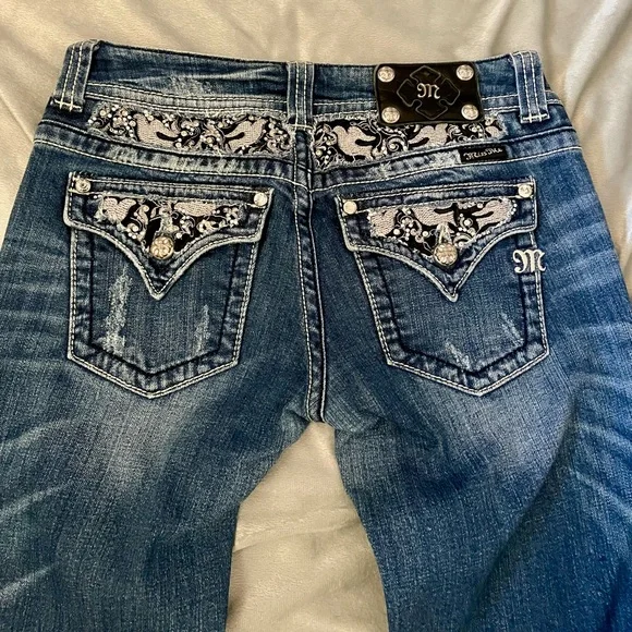 Miss Me Blue Boot Cut Jeans with Distressed Details - Picture 6 of 8